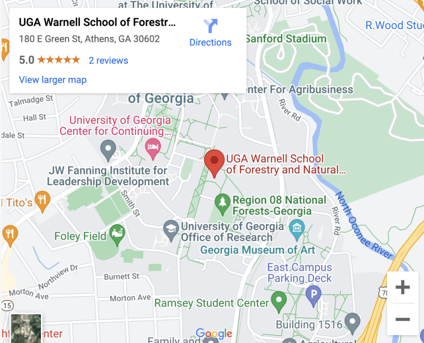 Google Map of Warnell on campus