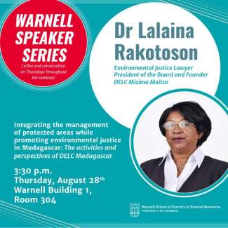 Warnell seminar series graphic for Dr. Lalaina Rakotoson