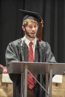Ben Carr (BSFR ’21) speaks during the fall convocation ceremony.