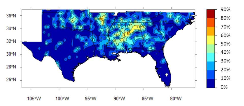 A heat map shows areas at risk of windstorm damage