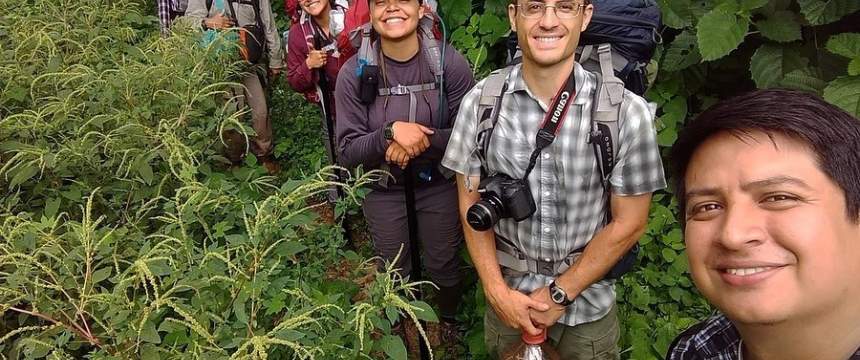 Researchers stand for a photo in the Mexican cloud forest
