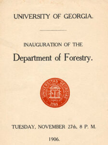 Photo of inauguration papers for the UGA Department of Forestry, circa 1906